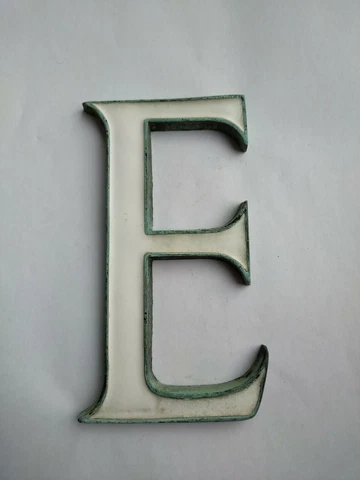 Vintage bronze & enamel letter  'E'  white 6inch shop sign Cover
