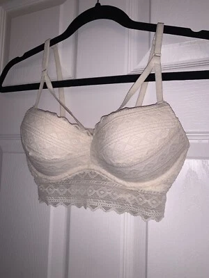 Sujetador Bralette Victoria's Secret ROSA Tirantes Frontales Push Up Encaje Top Marfil - Pequeño Foto 1 de 3