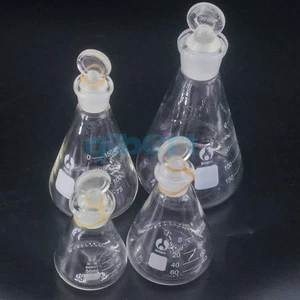 Frasco cónico de vidrio de borosilicato de laboratorio Erlenmeyer de 50-1000 ml con tapón molido - Imagen 1 de 29