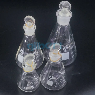 50-1000ml Lab Borosilicate Glass Erlenmeyer Conical Flask with Ground-in Stopper - Image 1 of 4