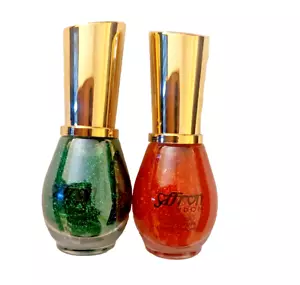 Saffron Glitter Nail Varnish Nail Polish RED GREEN Shimmer Sparkle Pack of 2 - Picture 1 of 1