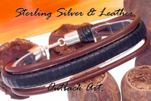 Solid Sterling Silver & Kangaroo Leather Armband Wristband Men Bracelet 2B-744 - Bild 1 von 3