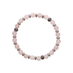 Bracelet Elastic Real Quartz Pink and Pearls Silver Steel - Bild 1 von 1