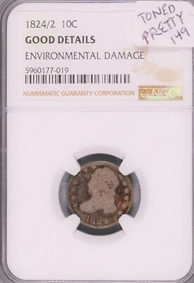 Moneda de diez centavos de plata busto tapado 1824/2 (sobreactualizado) NGC buenos detalles - ambiental #7-019 Foto 1 de 2