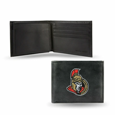 Ottawa Senators Wallet Premium Black LEATHER BillFold Embroidered Hockey Cover