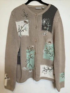 Nordstrom Womens M beige Beaded Embroidered Button Cardigan - Picture 1 of 3
