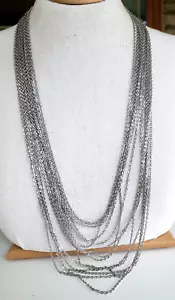 Collana lunga vintage tono argento multi 15 cavi catena 29" chiusura pieghevole drappeggio - Foto 1 di 5