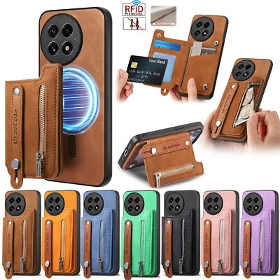 Magnetic Zip Wallet Flip Pocket Card Case For Oneplus 12R 13 Nord CE4 Ace3V Ace3 - Image 1 of 4