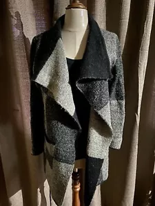 🌿Katies Womens Cardigan Size Medium Grey Black Check Long Sleeve Tunic Coat - Picture 1 of 6