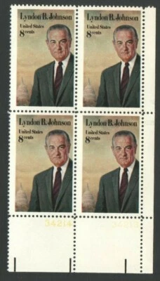 Unused US Postage Block 8 Cent Stamps LYNDON B. JOHNSON - Image 1 of 2