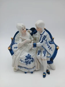 Vintage Victorian Couple Blue & White Gold Figurine Collectable - Picture 1 of 10