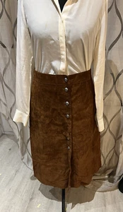 Ladies Zara real leather suede brown Flared 3/4 Length skirt Size L/ 14 - Picture 1 of 9