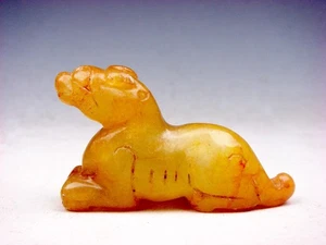 Old Nephrite Jade Stone Carved Sculpture Foo Dog Crouching #07162502 - Picture 1 of 6