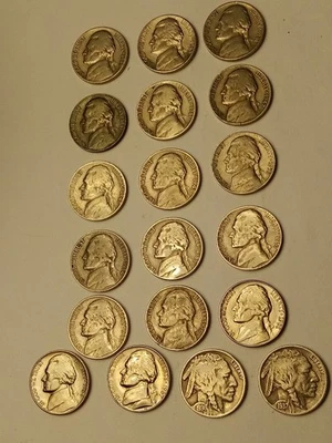 Jefferson Nickels Mostly Mint Marks plus 2- Buffalo Nickels. Lot of 19. - Image 1 of 4
