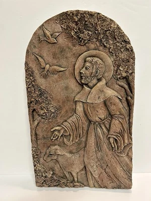 Large Vintage St Francis of Assisi 18.25" Relief Arch Wall Plaque Resin? Garden - Image 1 of 4