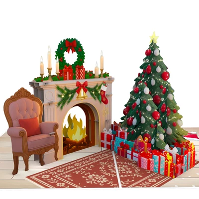 Pop up 3D Weihnachtskarte / Karte zu Weihnachten Weihnachtsbaum und Kamin - Bild 1 von 4