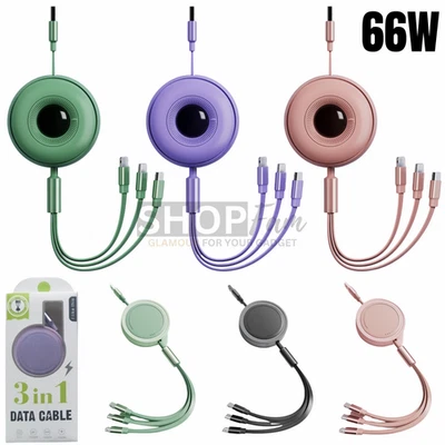 Cable de carga retráctil universal 6A carga rápida 3 en 1 cargador múltiple 66W - Imagen 1 de 4