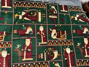 Debbie Mumm Santas Squares On Green Christmas Cotton Fabric 14” Long By 44” - Picture 1 of 1