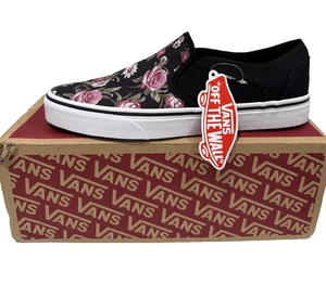 New Vans Asher Slip On Roses/black Size 9.5 W - Picture 1 of 5