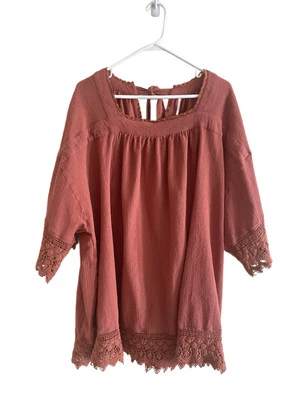 Vestido túnica boho Free People Rust talla grande encaje ribete campesino hippie festival Foto 1 de 4