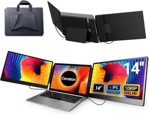Teamgee Cevaton Triple Screen Laptop Screen Extender 14" Full HD 1080p Displays - Picture 1 of 8