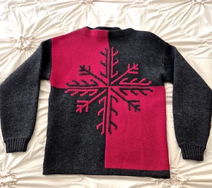 Meister Ski Sweater *S Wool Pullover Charcoal Gray Red Snowflake Austria - Picture 1 of 11