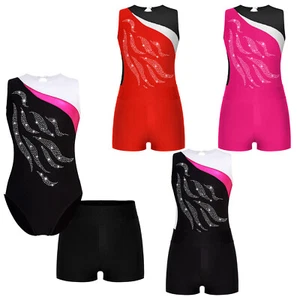 Girls Kids Leotards Sleeveless Glitter Ballet Gymnastics Leotards + Boxer Shorts - Picture 1 of 36