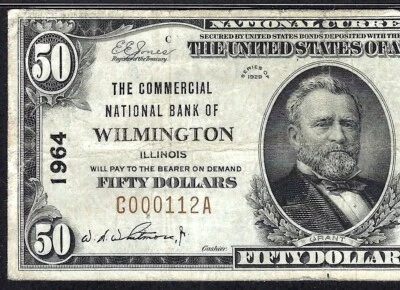 🇺🇸 IL 1929 $50  ♚♚ WILMINGTON, ILLINOIS ♚♚ PMG VERY FINE 20 HARD TO FIND! - Image 1 of 3