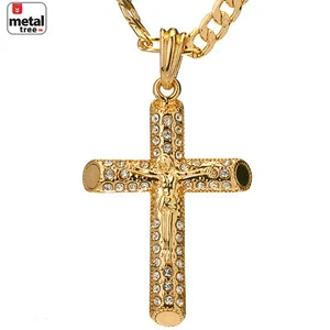 Herren Hip Hop Iced Mini Jesus Kreuz 5mm Figarokette Anhänger Halskette Set - Bild 1 von 8
