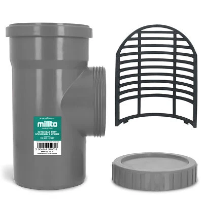 Downpipe filter DN 100 Ø 110 mm grey raw rain filter with sieve rain pipe drain  - Image 1 of 4
