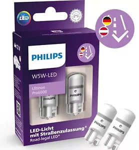 2x MIT ZULASSUNG PHILIPS LED Ultinon Pro6000 W5W T10 / Standlicht Kennzeichen - Picture 1 of 2