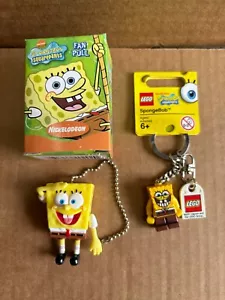 Spongebob Squarepants Lego Keychain w/Backer Card 2011 & Fan Pull (2004) MIB - Picture 1 of 3