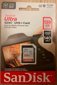 Scheda di memoria SanDisk 128 GB Ultra SDXC UHS-I - 140 MB/s, scheda SD video Full HD - Foto 1 di 2