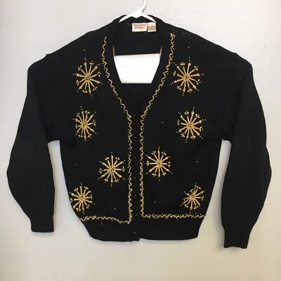 Cárdigan Huntington Ridge Dorado Negro Navidad Copo de Nieve Suéter Tejido De Colección Foto 1 de 4