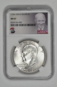 1976 S $1 Silver Ike Dollar NGC MS 67 with Exclusive Label and New Holder - Picture 1 of 2