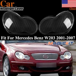 Pair Headlight Lens Cover Replacement For Mercedes Benz C-Class W203 2001-2007 - Picture 1 of 13
