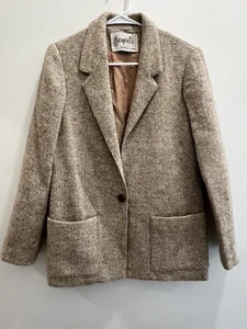 Vintage 80’s GREGGE Sport Wool Tan 1 Button Blazer Jacket Womens Size 8, 10 3-/ - Picture 1 of 10