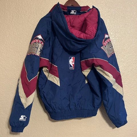 Vintage 90s Starter NBA Denver Nuggets Hooded Zip-up Puffer Jacket Size Small Cover