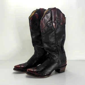 Botas de mujer John Stetson 15" punta de ala de vino negro "Raven" talla 6-1/2 Usado - Imagen 1 de 24