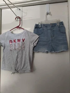 DKNY & SHEIN GIRLS SKIRT SET, T-SHIRT, JEAN SKIRT, SIZE 6X - Picture 1 of 8