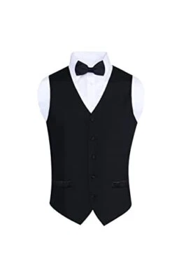 Men's Classic Formal 100% Wool Black Backless Tuxedo Vest with Bow Tie - Image 1 of 3