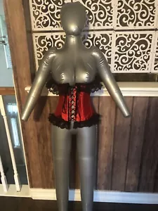 Overbust Corset Bustier Lace Trim Red & Black Goth Cosplay - Picture 1 of 9