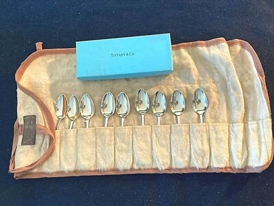 Tiffany Faneuil Sterling Silver Matching Set 9 Demitasse Spoons GOLD WASH BOWLS - Image 1 of 3
