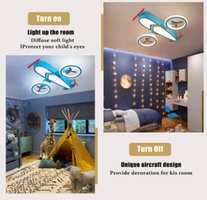 LED Dimmable Kids Ceiling Lights 24.8'' Blue Airplane Light Fixture with Remote - Picture 1 of 7