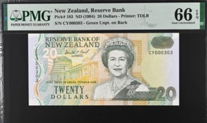 1994 New Zealand 20 Dollars P183 BANKNOTE UNC PMG 66 CY 000303 - Picture 1 of 2