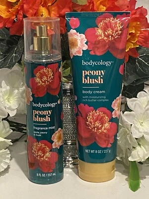 2 Pc SET Bodycology PEONY BLUSH  Fragrance Mist & Body Cream New HTF - Image 1 of 4