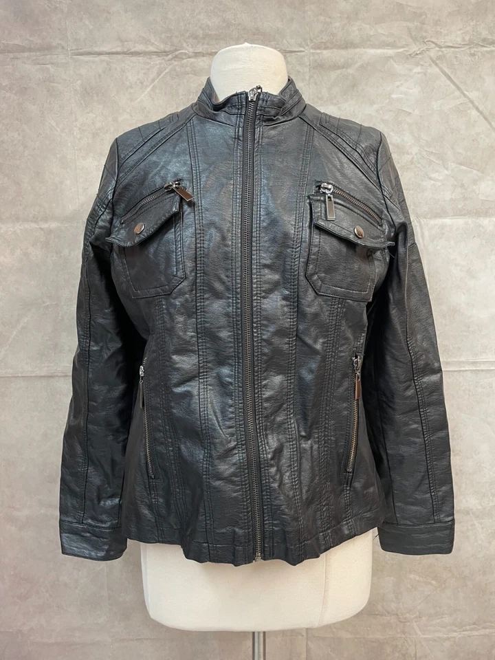 Vintage Apt. 9 Jacket Women's Black Faux LeatherFull Zip Size M - Image 1 of 4