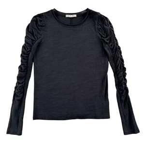 Free People Natasha Black Ruffle Long Sleeve Top Medium - Picture 1 of 5