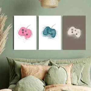 3pcs Pink, Blue & White Game Controller Metal Print Ready to Hang Art - Picture 1 of 6