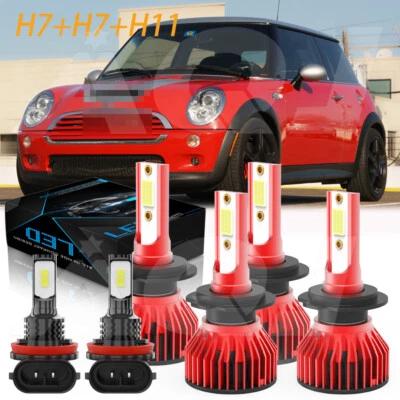 For Mini Cooper 2003 2004 2005 2006 2007 LED Headlight Fog Light Bulbs Kit 6000K - Изображение 1 из 4